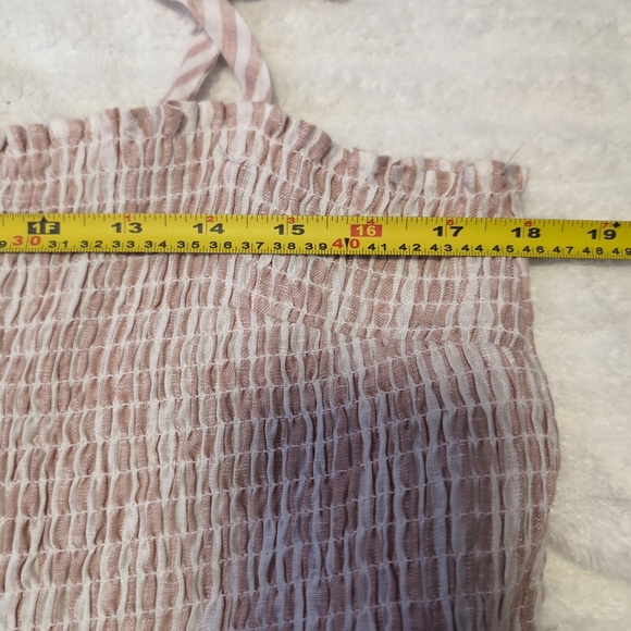 Gap NWT Linen Dress Size XL Pink White Stripe Summer Smocked Buttoned Strappy - Picture 7 of 10